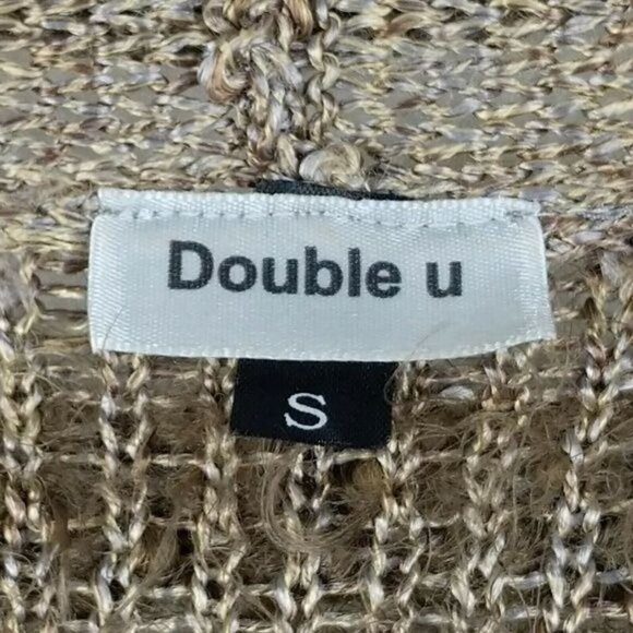 Double U Cardigan Sweater Womens S Long Sleeve Snap Front Green Gold Open Knit - Picture 5 of 6